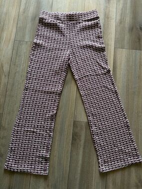 Zara Pink Tweed-Pattern Wide-Leg Pants